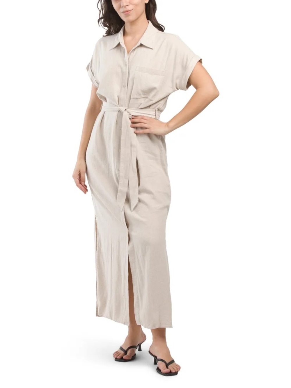 Calvin Klein Linen Blend Button Down Maxi dress Natural Tan size 4
